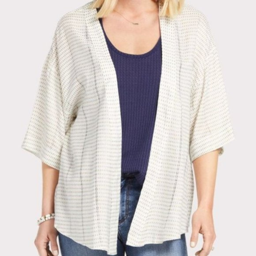 Allison Joy Medium M Large L Evereve White Gold Open Front Rayon Kimono Cardigan